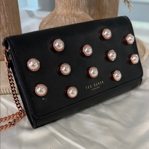 Ted Baker Handbags - Ted Baker Black Pearl-Stud Bag Rose Gold + Pearls